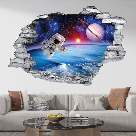 Stickers Trompe l'oeil trou dans le mur - Astronaute - 30 x 45 cm - Pierres grises (1/5)