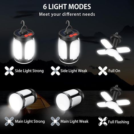LED-Solar-Campinglampe, USB-aufladbar, 6 Modi, SOS-Funktion, wasserdicht, tragbare IP67-wasserdichte Zeltlampe für Outdoor-Wanderungen und Notfälle (1/4)