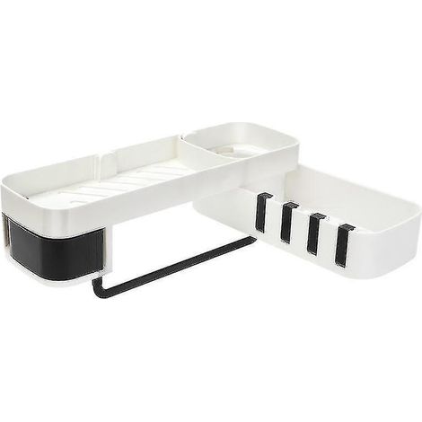 Ensemble d'accessoires de salle de bain : étagère de salle de bain multifonctionnelle et rotative en plastique sans perçage, étagère d'angle pour cuisine, gel douche