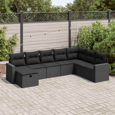 vidaXL Set de sofás de jardín y cojines 8 piezas ratán sintético negro (1/5)