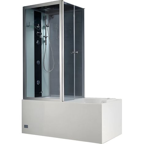 Baignoire douche balnéo - L150 x P75 x H215 cm - Profilés gris foncé - 30 microjets et 6 gros jets - DARIA (1/5)