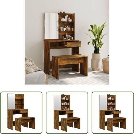 vidaXL Specchio -  Set Tavolo da Toeletta Rovere Fumo 74,5x40x141 cm (1/5)