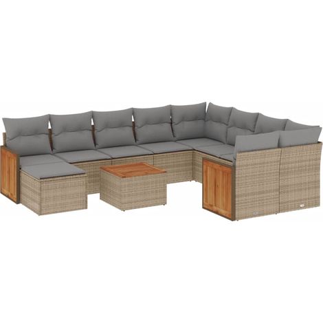 Maison Exclusive - Set de sofás de jardín 11pzas con cojines ratá (1/3)
