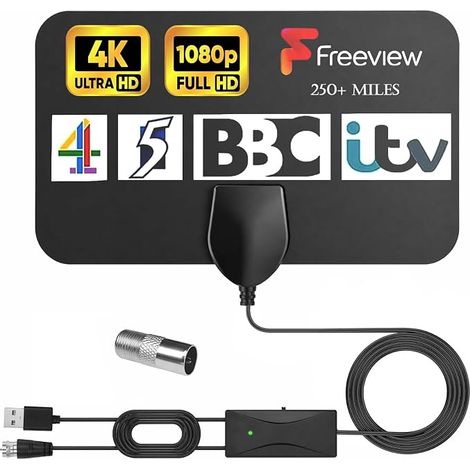 Antenne TV numérique, amplificateur de signal, pour tous les téléviseurs, compatible intérieure 4K DVB-T2 ATSC (1/5)