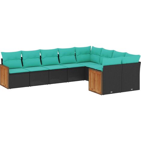 Maison Exclusive - 9-teiliges Gartensofa-Set mit Kissen, schwarze (1/5)