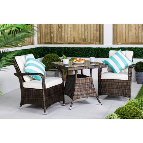 Arizona Square Rattan Garden Bistro Table and Chairs Set 2 Seater Patio Set (1/5)