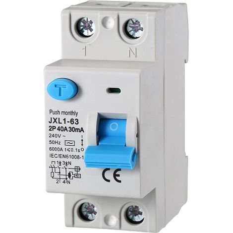 gloca Pure Differentialschalter, lebensrettend, 2P, 40 A, 30 mA, 220 V, 6 kA, 2 DIN-Module