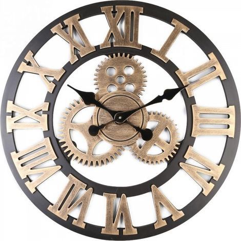 Rwoythk – 30 cm Industrielle Wanduhr – Kreatives Retro-Design aus Metall und Holz – Geräuschlos, kein Ticken – Dekoration für Wohnzimmer und Büro (1/5)