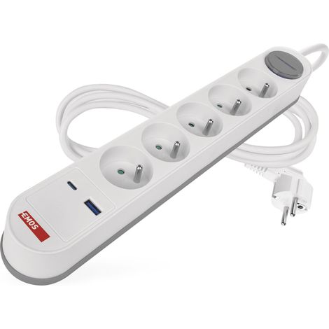 Multiprise 5 Prises avec Charge Rapide USB et câble de 3 m, Norme française (1/4)