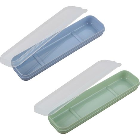 Boîte de rangement de couverts en plastique, lot de 2, bleue et verte, 21 x 5,4 x 2,7 cm, organiseur de tiroir (1/4)