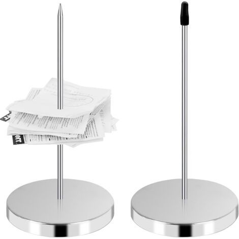 2 Pièces Porte Mémo pour Factures, Pique-Note en Métal, Facture Aiguille avec Rond Support Base, Pique-Fiches Porte Mémo pour Restaurant Cuisine Bureau Hôtel (Argenté) (1/5)