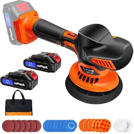 Drahtlose Auto-Poliermaschine, 21V Exzenter-Poliermaschine für Autos 6 Zoll, Drahtlose Auto-Lustruese mit 2 Batterien