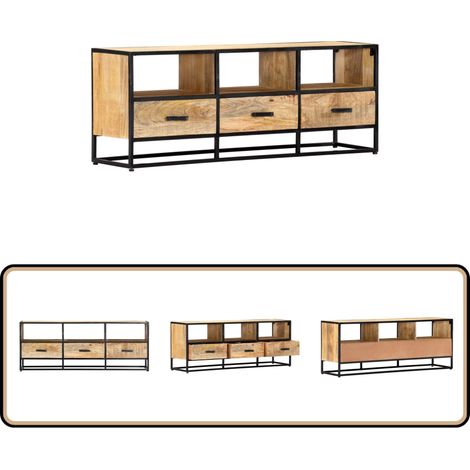 TV-Schrank 120x30x45 cm Massivholz Mango - TV-Schrank - Mangoholz - Holzmöbel - Industrieller Stil - Rustikal