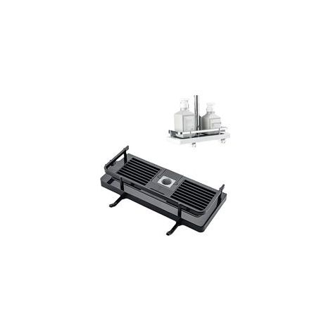 (Black round Hole) Tablette De Rangement Pour Barre De Douche, Organisateur De Barre De Douche 2 en 1, Support De Rangement Multifonctionnel Sans Perforateur, Support De Tablette De Douche Réglable (1/5)