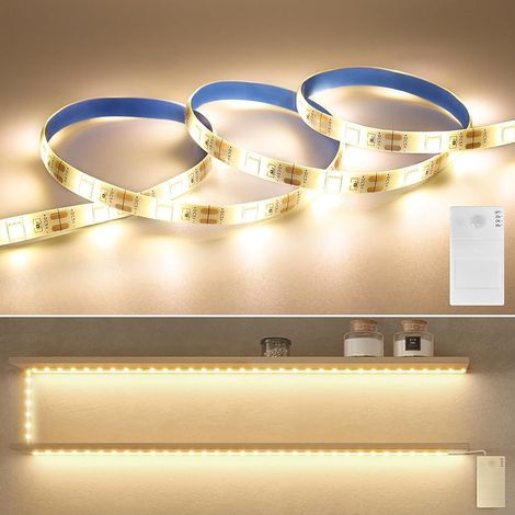 ruban led detecteur mouvement, 1M 3500k Strip à LED blanche chaude avec fonction de minuterie, pour les placards, escaliers, cuisine, lits, salles de bains (Blanc Chaud) (1/5)