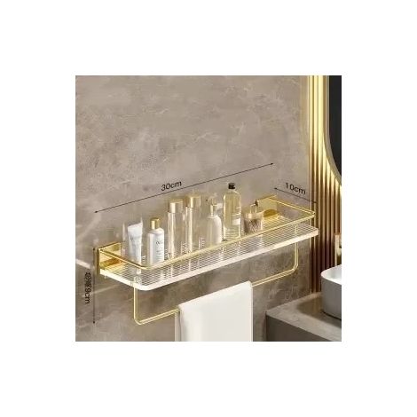 (Or A 30 cm) Étagère de salle de bain de luxe sans perçage, étagère murale pour shampoing et cosmétiques, support pour cuisine, organisateur carré en acrylique (1/5)