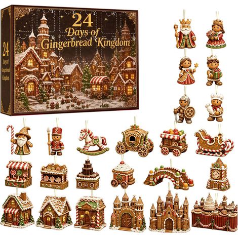 Lebkuchen-Adventskalender 2026 – 2D-Acryl-Lebkuchenkönigreich-Dekoration, 24-Tage-Countdown, Lebkuchenhaus-Baumschmuck für Auto-Rückspiegel, Rucksack, Haustürgriff, Regal (1/5)