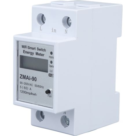 Compteur d'énergie monophasé avec commande à distance via application Wi-Fi et moniteur de consommation électrique 110-230 V (1/5)