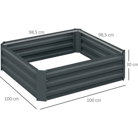 Ensemble de 2 jardinières, bacs à fleurs, pots de fleurs pour jardin, terrasse, en acier galvanisé, 100 x 100 x 30 cm, gris foncé (1/5)