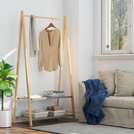 Appendiabiti da ingresso in bambù con 2 ripiani OKMYHOME (1/5)