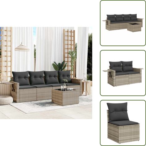 vidaXL Salon de jardin 5 pcs avec coussins gris clair résine tressée (1/5)