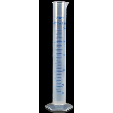 1 outil de mesure de laboratoire, cylindre de mesure en plastique de 250 ml, tube à échelle de bande, équipement de laboratoire chimique