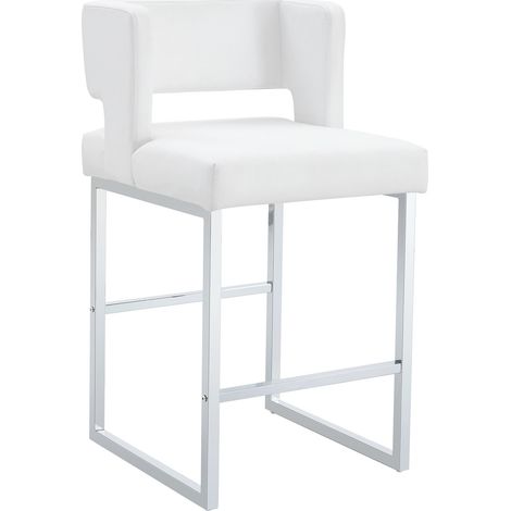 Taburetes de bar nórdicos blancos y plateados de metal y PU, pack de 2 (1/5)