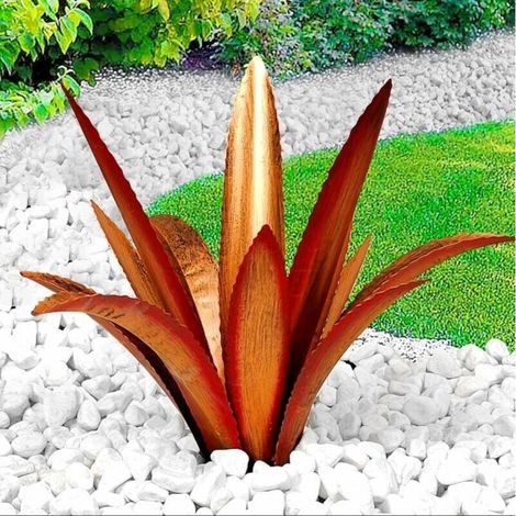 Art de cour d'agave en métal, statue de sculpture de jardin rustique tequila, plantes d'agave en métal, décoration extérieure, plantes en métal d'agave pour cour, ornements de pelouse de jardin,12 feu