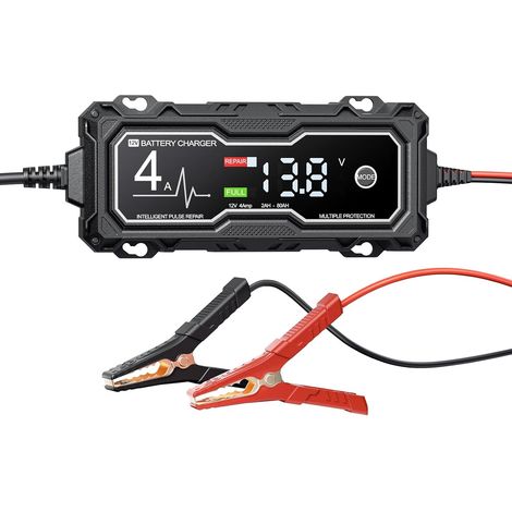 4A 12V Autobatterieladegerät, Motorradbatterieladegerät mit LCD-Touchscreen, mehrfache Überholung und Schutz Autobatterieladegerät für Autos, LKWs und Motorräder