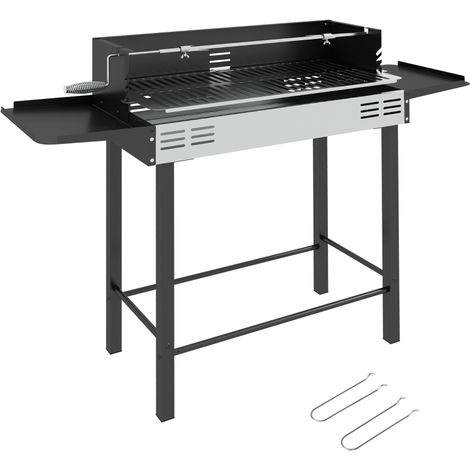 BBQ Rotisserie Grill Roaster Charcoal Spit Roasting Machine for Chicken Turkey with 3-Level Grill Grate, Side Shelves