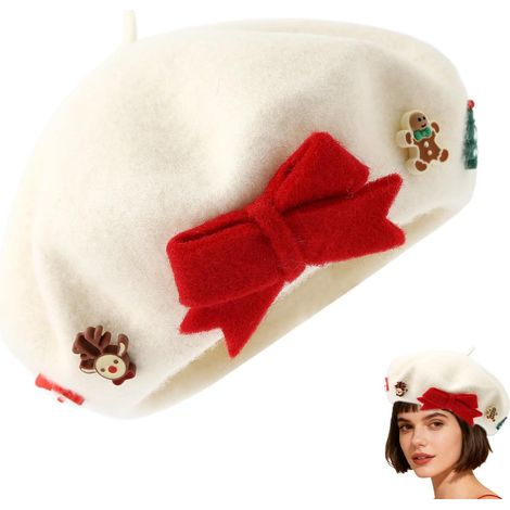 Weihnachtsmütze - warme Kopfbedeckung Vintage Weihnachtsmütze für Frauen, Winterparty Urlaub, Thanksgiving Neujahrs-Kostüm Cosplay Party (1/5)