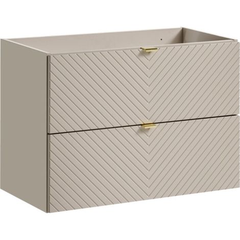 Mobile sottolavabo AOKI – 2 cassetti – Finitura beige cachemire con motivi a spina di pesce e maniglie dorate – L80 × P39 × H57 cm – Da appendere