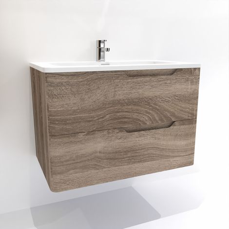 Meuble vasque LUNA Bois Foncé 80 cm - SANS miroir (1/4)