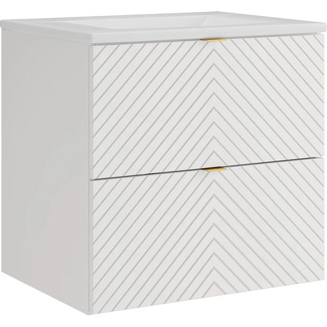 Meuble de salle de bain suspendu en chevrons avec vasque à encastrer - Blanc - 60 cm - DORIONI (1/5)