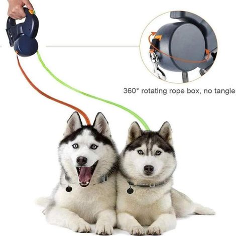 Meter lange, einziehbare Hundeleine, geeignet für kleine und mittelgroße Hunde, mit Doppelgriff und LED-Licht, dunkelblau.