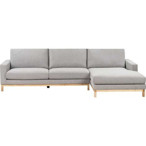 Left Hand Corner Sofa Grey Polyester Upholstery Wooden Legs Stylish SIGGARD