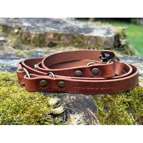 Laisse réglable pour chien multiposition en cuir pleine fleur tannage végétal - Marron 220 cm - PANGIVO