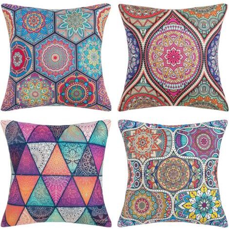 Taie d'oreiller Coton et Lin Bohême Datura Housses De Coussin Carré pour Lit Voiture De La Maison Canapé Chambre Salon Maison Deco Intérieur Extérieur 45x45cm, Ensemble de 4 pièces (1/5)