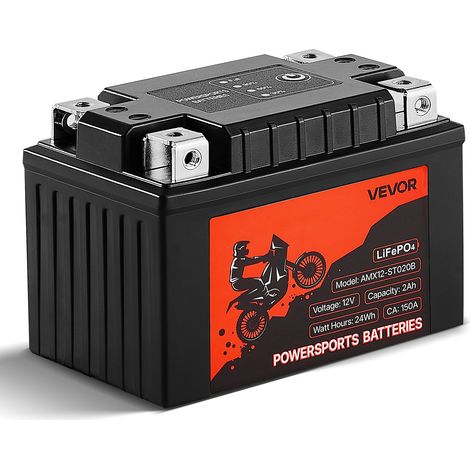 VEVOR Batteria per Moto, 12 Volt 2 Ah, Batteria Precaricata al Litio LiFePO4 per Sport Motoristici, Senza Manutenzione e ad Alte Prestazioni, Compatibile con ATV, Motociclette, Moto deAcqua