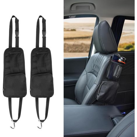 Lot de 2 sacs de rangement latéraux suspendus pour siège auto 2.0, organisateurs et rangements pour voiture, organisateur de siège auto pour siège avant - 2.0 court (1/5)