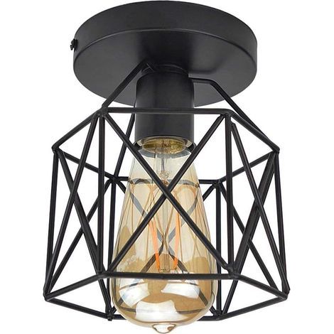 Retro Plafonnier Industrielle en Métal Carré Fer,Suspension Cage Cube Luminaire E27 pour Salon Chambre Café Bar Restaurent Entrée Couloir (Noir) (1/5)