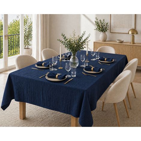 Nappe rectangle 150 x 350 cm + 6 serviettes de table – Double gaze de coton GAÏA Marine (1/5)