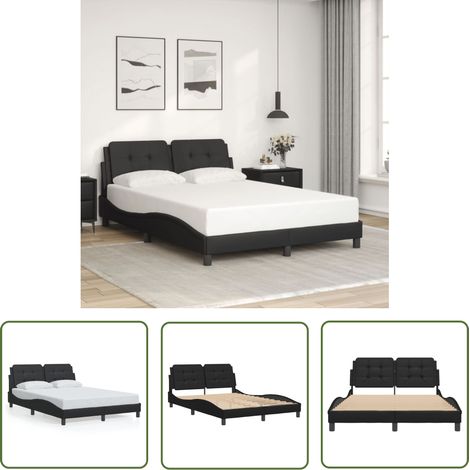 The Living Store Bettgestell mit Kopfteil Schwarz 140x200 cm Kunstleder - Bettsofa - Schlafzimmermöbel - Boxspringbetten - Doppelbett - Schwarzes Bett (1/5)