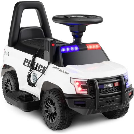 COSTWAY Auto Elettrica per Bambini, Auto della Polizia Giocattolo con Clacson Luce di Avvertimento e Suono della Sirena, Velocità 3 km/h, per Bambini 18-60 Mesi (Bianco)