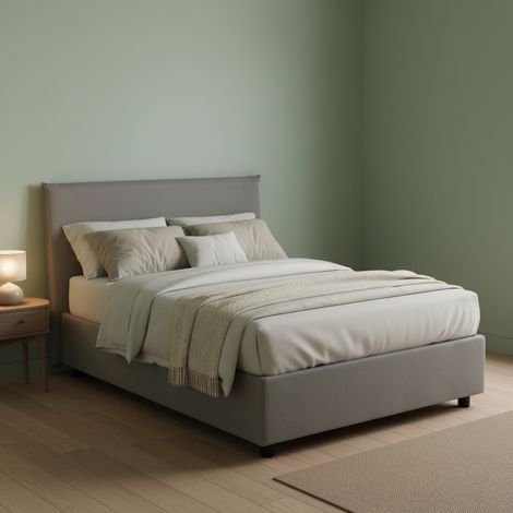 Talamo Italia - Letto piazza e mezza Alush, Letto contenitore con rivestimento in tessuto, 100% Made in Italy, Apertura frontale, con materasso Cm 120x190 incluso, Grigio (1/5)