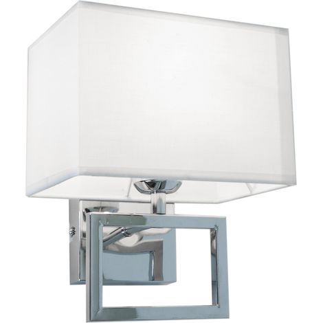 Applique murale chambre métal chromé tissu blanc – Hauteur 25,5 cm – Largeur 20 cm – Puissance max 60W – Culot E27 – Sampa (1/4)