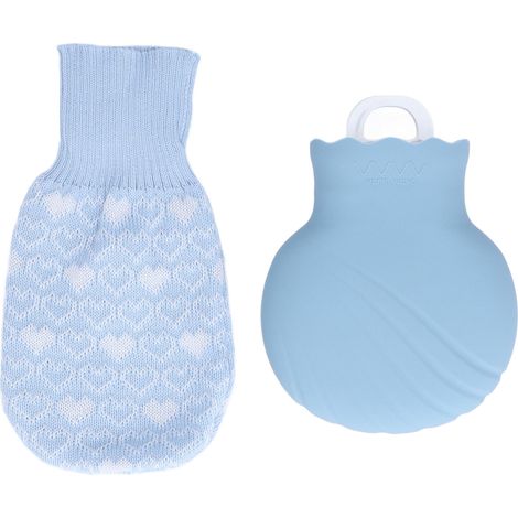 Bouteille d'eau chaude antidéflagrante en silicone avec housse tricotée, 245ml bleu, pour la vie familiale (1/5)