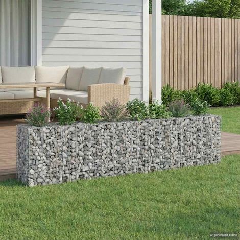 Gabionen Hochbeet 2 pcs Silber 330 x 50 x 80 cm