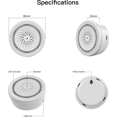 Tuya Wifi capteur de sirène Intelligent alarme sonore et visuelle 90dB forte APP télécommande système de sécurité domestique Compatible avec Smart Life (1/5)