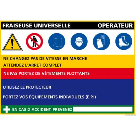 Panneau Fiche de poste Fraiseuse Universelle (C1106) - Adhésif - 300 x 210 mm